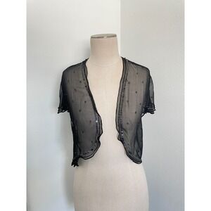Y2K Silk Capelet Top Women M/L Black Sheer Dark Romantic Femme Whimsigoth